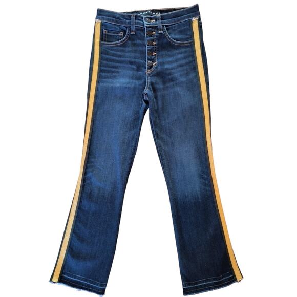 Veronica Beard Jeans Women's Sz 25 Tux Stripe Frayed Cropped Boot Cut Button Fly - Picture 4 of 14